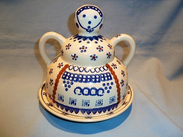 VINTAGE POLISH POTTERY LARGE CHEESE or PANCAKE LADY DAISY PATTERN