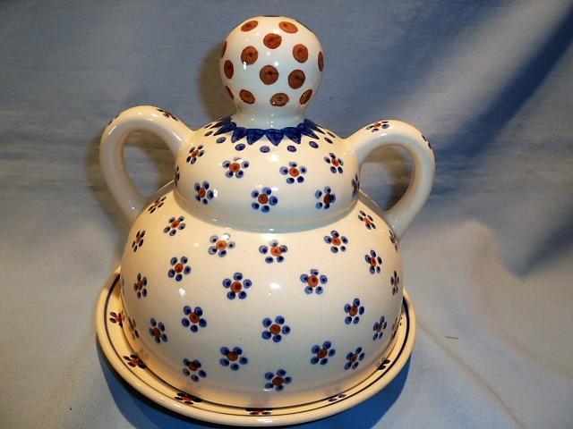 VINTAGE POLISH POTTERY LARGE CHEESE or PANCAKE LADY DAISY PATTERN