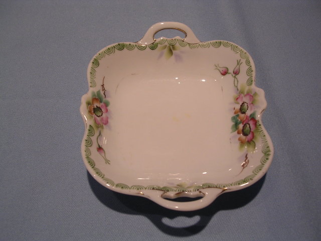 HANDPAINTED NIPPON SQUARE FLORAL HANDLED SMALL DISH