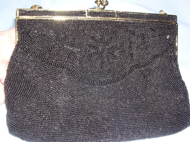ELEGANT 1930's BLACK BEADED EVENING PURSE OR BAG