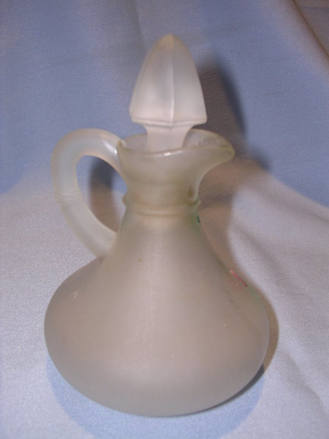 OLD SATIN GLASS ENAMEL PAINTED ROSE VINEGAR CRUET