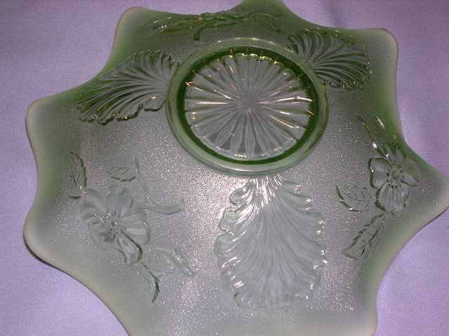 NORTHWOOD BLOSSOMS AND PALMS OPALESCENT AQUA BOWL