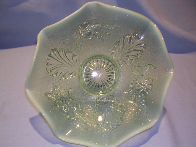 NORTHWOOD BLOSSOMS AND PALMS OPALESCENT AQUA BOWL