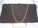 VINTAGE BLACK FILE CLOTH EVENING CLUTCH WITH GOLD CHAIN & CLASP