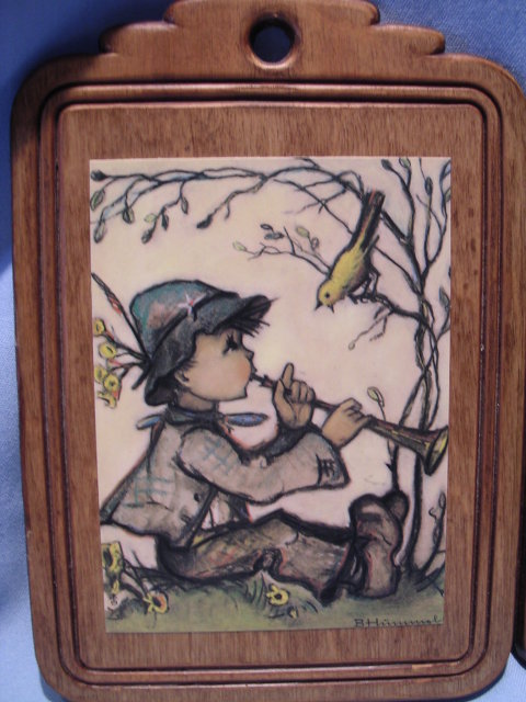PAIR B. HUMMEL BOY AND GIRL PRINTS ON WOOD PLAQUES WALL HANGING