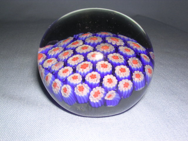 GLASS BALL PAPER WEIGHT WITH FLORAL DESIGN