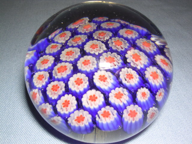 GLASS BALL PAPER WEIGHT WITH FLORAL DESIGN