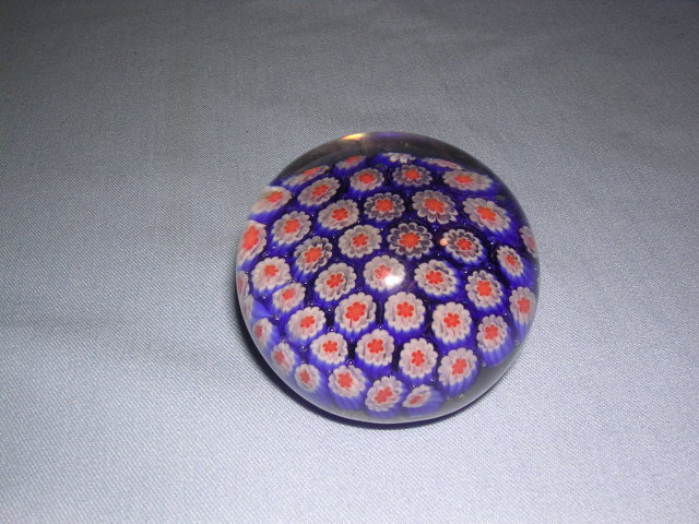 GLASS BALL PAPER WEIGHT WITH FLORAL DESIGN