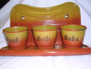 VINTAGE EUROPEAN RED TO GOLD GRANITEWARE SAND, SODA, SEIFE, LAUNDRY SET