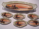 NORITAKE LAKE SCENE 7 PIECE CELERY DISH AND MATCHING SALTS