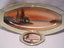 NORITAKE LAKE SCENE 7 PIECE CELERY DISH AND MATCHING SALTS