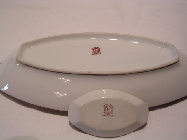 NORITAKE LAKE SCENE 7 PIECE CELERY DISH AND MATCHING SALTS
