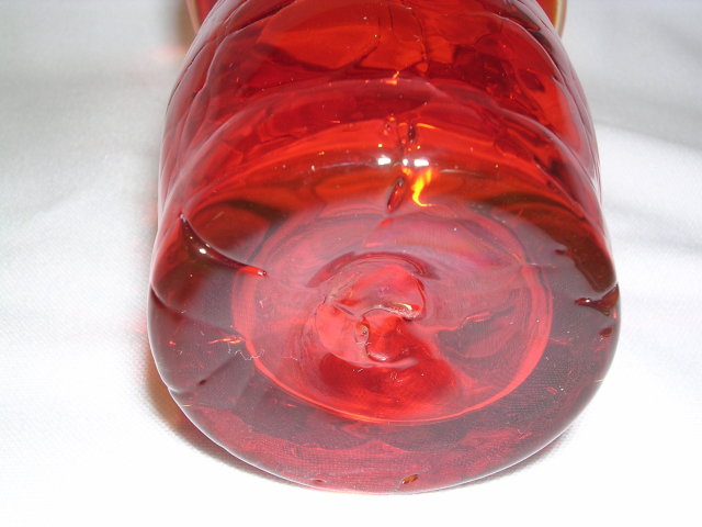 AMBERINA RED TO YELLOW CRACKLE GLASS PITCHER
