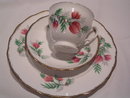 ROYAL MALVERN BONE CHINA PINK THISTLE FLOWER 3 PIECE CUP, SAUCER AND DESERT DISH SET
