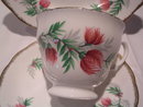 ROYAL MALVERN BONE CHINA PINK THISTLE FLOWER 3 PIECE CUP, SAUCER AND DESERT DISH SET