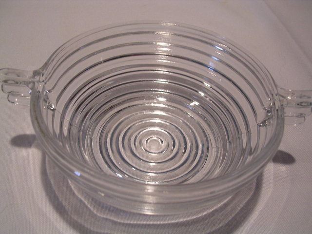 2 CRYSTAL MANHATTAN HORIZONTAL RIBBED 4 1/2 SAUCE BOWLS WITH HANDLE