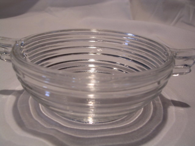 2 CRYSTAL MANHATTAN HORIZONTAL RIBBED 4 1/2 SAUCE BOWLS WITH HANDLE
