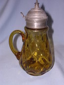 ANTIQUE AMBER THUMBPRINT SYRUP JUG PITCHER WITH PEWTER LID