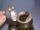 ANTIQUE AMBER THUMBPRINT SYRUP JUG PITCHER WITH PEWTER LID