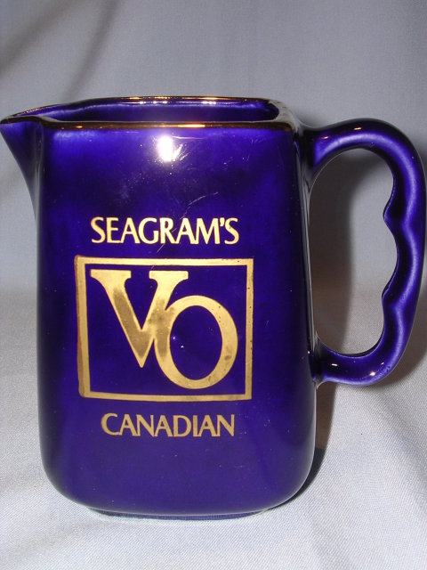SEAGRAM'S VO CANADIAN WHISKEY BAR WATER PITCHER COBALT BLUE