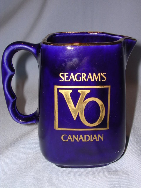 SEAGRAM'S VO CANADIAN WHISKEY BAR WATER PITCHER COBALT BLUE