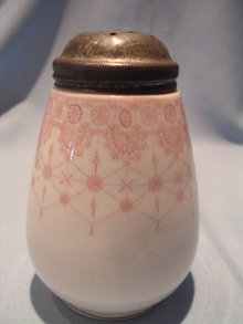 ANTIQUE CHINA PINK DECORATED SUGAR SHAKER MUFFINEER AUSTRIA