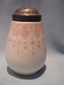 ANTIQUE CHINA PINK DECORATED SUGAR SHAKER MUFFINEER AUSTRIA