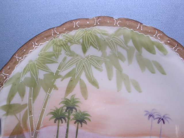 NIPPON DESERT OASIS TORII OPEN HANDLE BOWL c. 1910
