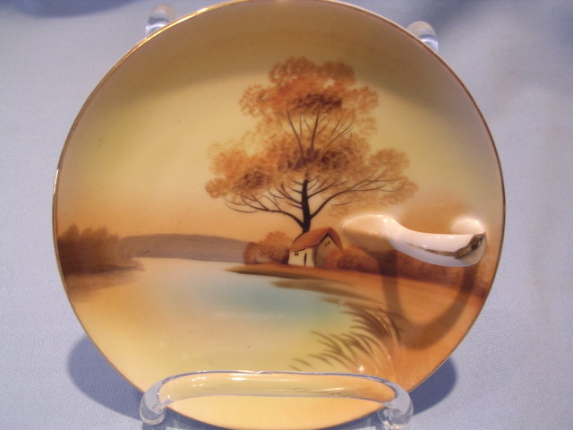 NORITAKE TREE IN MEADOW SCENE HANDLED LEMON DISH #27 RED MARK