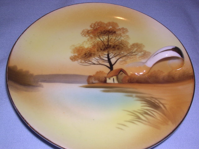 NORITAKE TREE IN MEADOW SCENE HANDLED LEMON DISH #27 RED MARK