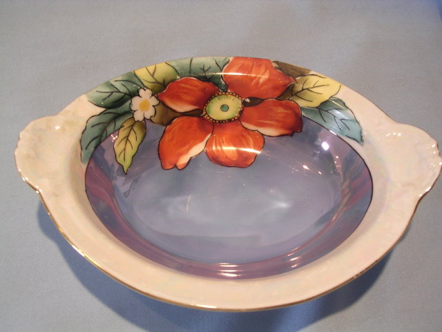 NORITAKE LUSTER RED WHITE BLUE FLORAL OVAL DISH #27 RED MARK