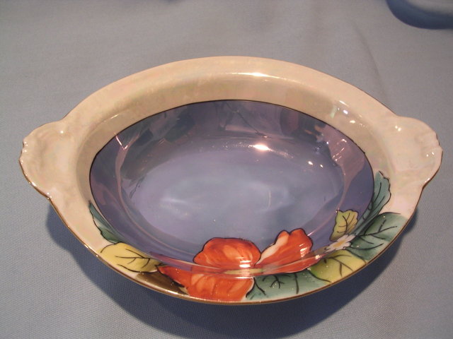 NORITAKE LUSTER RED WHITE BLUE FLORAL OVAL DISH #27 RED MARK