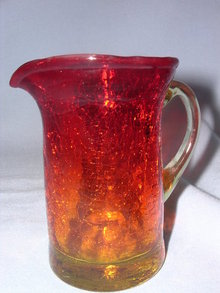 AMBERINA CRACKLE GLASS PITCHER