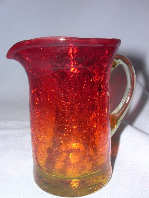 AMBERINA CRACKLE GLASS PITCHER