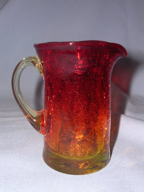 AMBERINA CRACKLE GLASS PITCHER