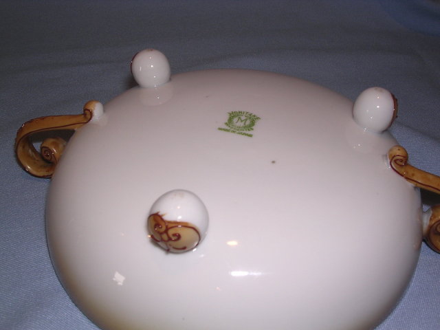 NORITAKE ACORN AND OAK LEAVES DOUBLE MORIAGE HANDLED DISH BOWL GREEN 27 MARK