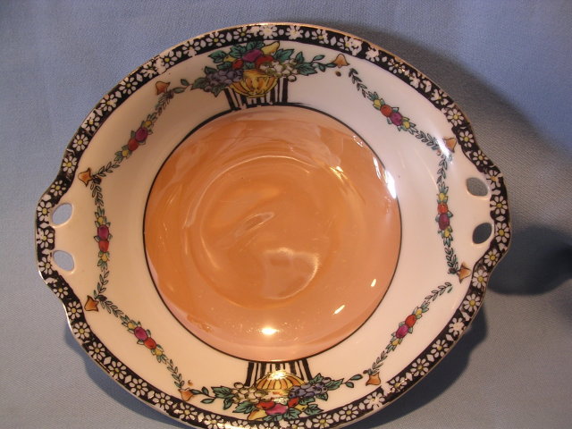 NORITAKE FLORAL FRUIT LUSTERWARE HANDLED BOWL