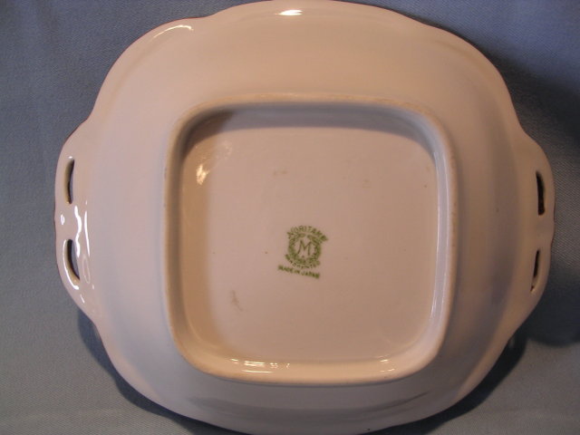 NORITAKE BLUE TREE AND WATER SCENE MORIAGE HANDLED SQUARE DISH GREEN #27 MARK