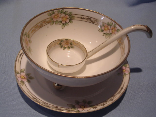 EARLY NIPPON NORITAKE 3 PC MAYO SAUCE DISH SET FLORAL W/GOLD