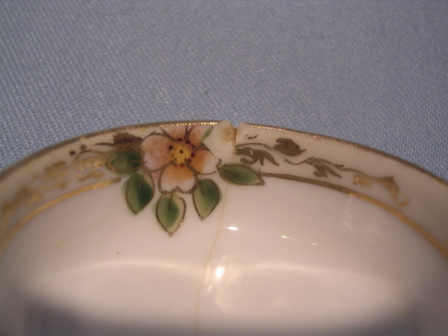 EARLY NIPPON NORITAKE 3 PC MAYO SAUCE DISH SET FLORAL W/GOLD