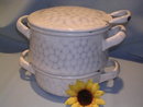 GERMAN GRANITE WARE CHICKEN WIRE ENAMEL 3 PIECE DOUBLE BOILER STEAMER WITH LID