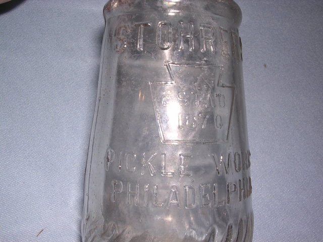 STOHRER'S PICKLE WORKS , PHILADELPHIA, CLEAR EMBOSSED GLASS BOTTLE