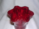 RED RUFFLED TOP HANDBLOWN ART GLASS VASE