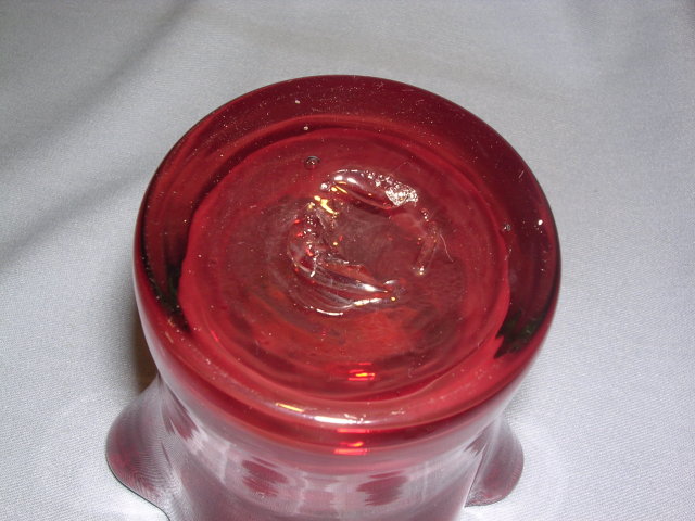 RED RUFFLED TOP HANDBLOWN ART GLASS VASE
