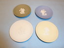 VINTAGE WEDGWOOD JASPER ASSORTED COLOR SET OF FOUR SWEET DISHES CUPID DESIGN MIB