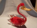OLD HEAVY GLASS RED TO CLEAR SWAN