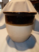 OLD BROWN AND TAN OPEN TOP GLAZED CROCK POT