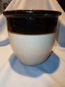 OLD BROWN AND TAN OPEN TOP GLAZED CROCK POT