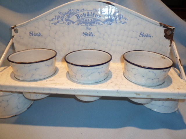 ANTIQUE GERMAN GRANITEWARE GRANITE ENAMEL CHICKEN WIRE LAUNDRY SET RARE