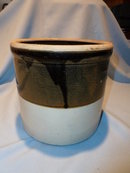 OLD BROWN AND TAN OPEN TOP CROCK 2 GALLON